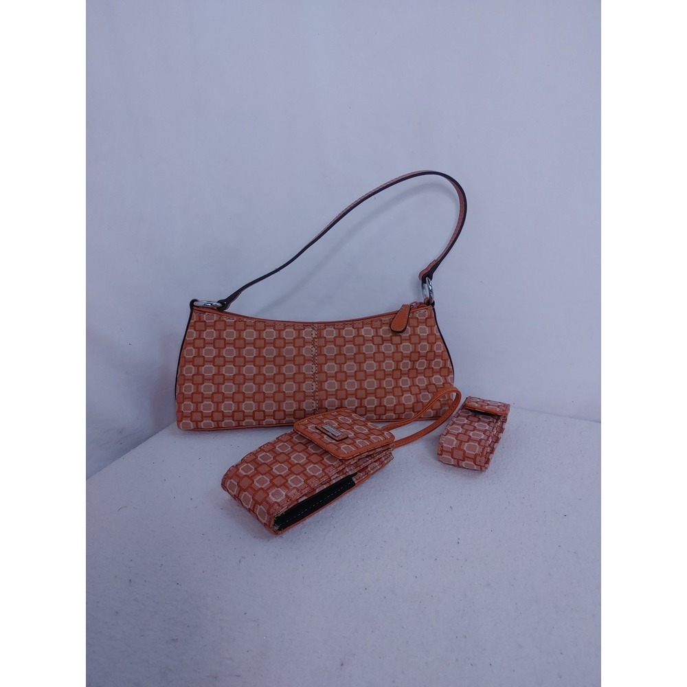 Vtg 90s Nine Westβ Purse Set Accessories Bag Cellphone Case&Lipstick Case Orange